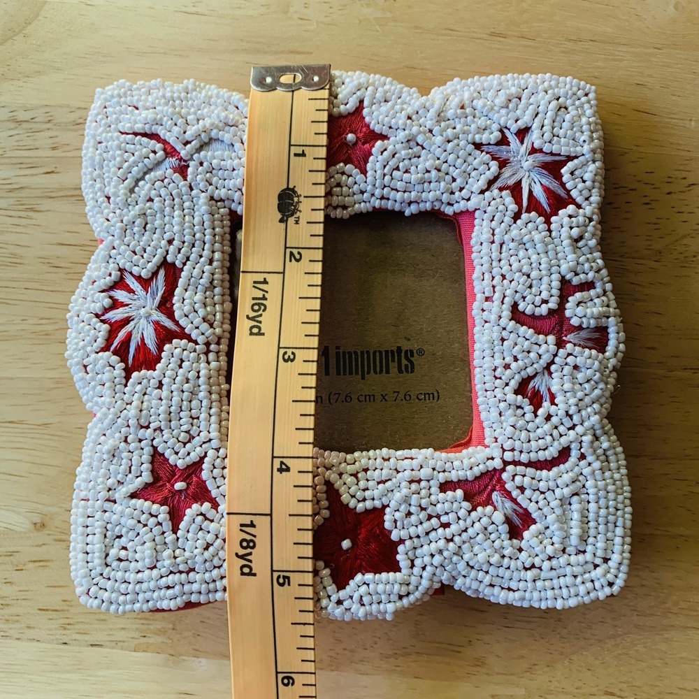Vintage Pier 1 Mini Picture Frame Photo Y2K Gift Beaded Embroidered 3" x 3" - Picture 7 of 7